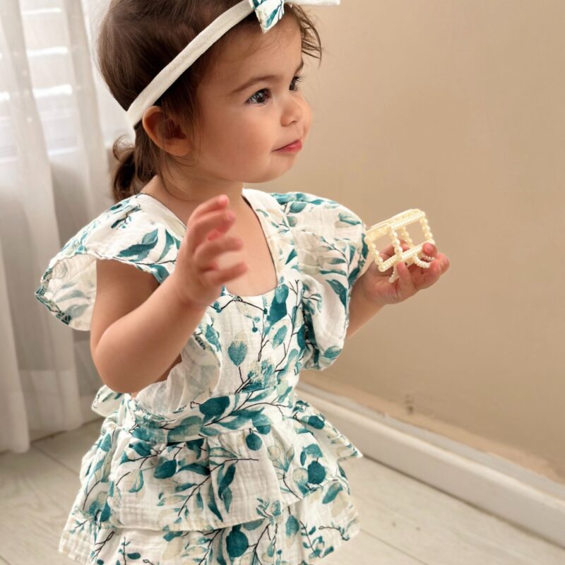 שמלת-בודי + פפיון (עלים ירוקים)